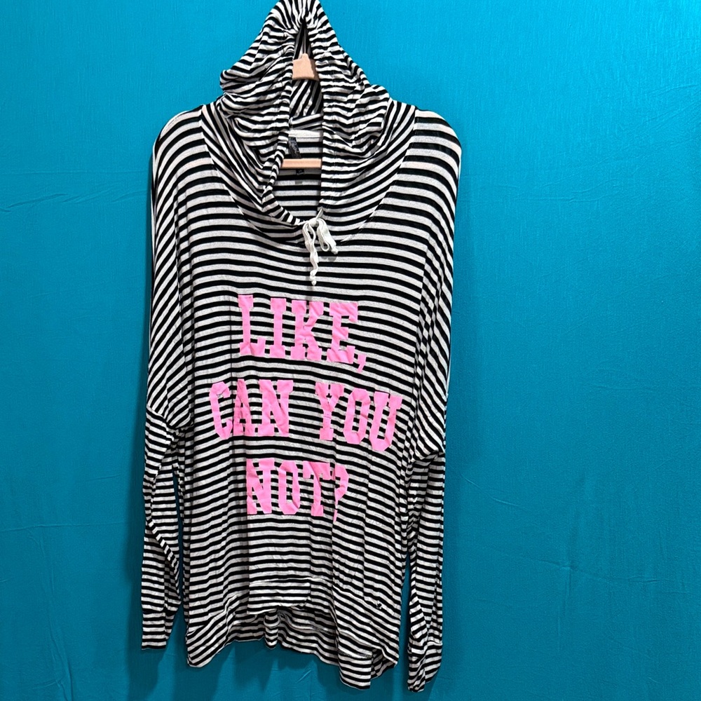 Striped Hoodie with Pink Text